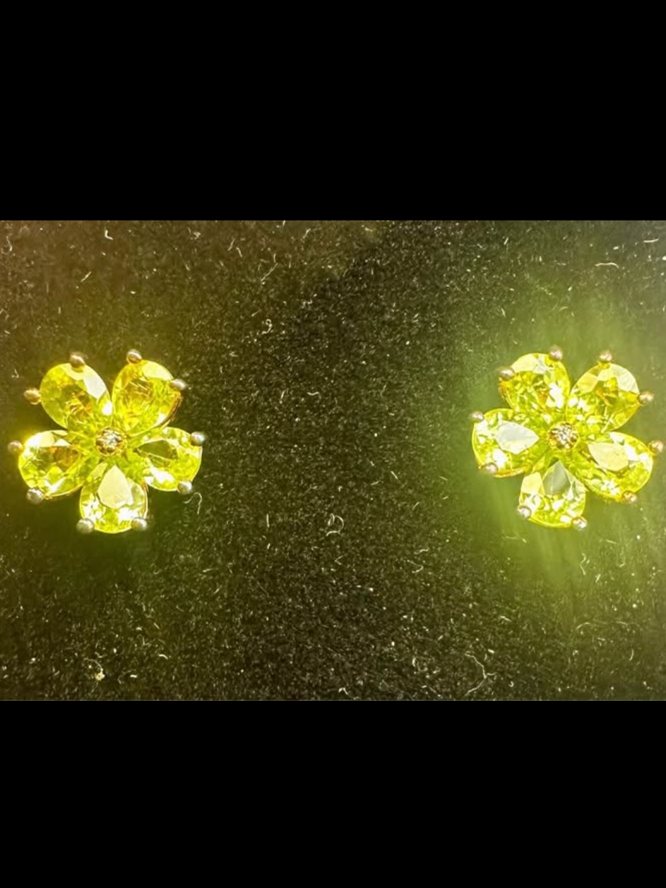 New Xl 10k Solid Gold Earrings Natural Green Topaz Solid 10k Earrings Flowers